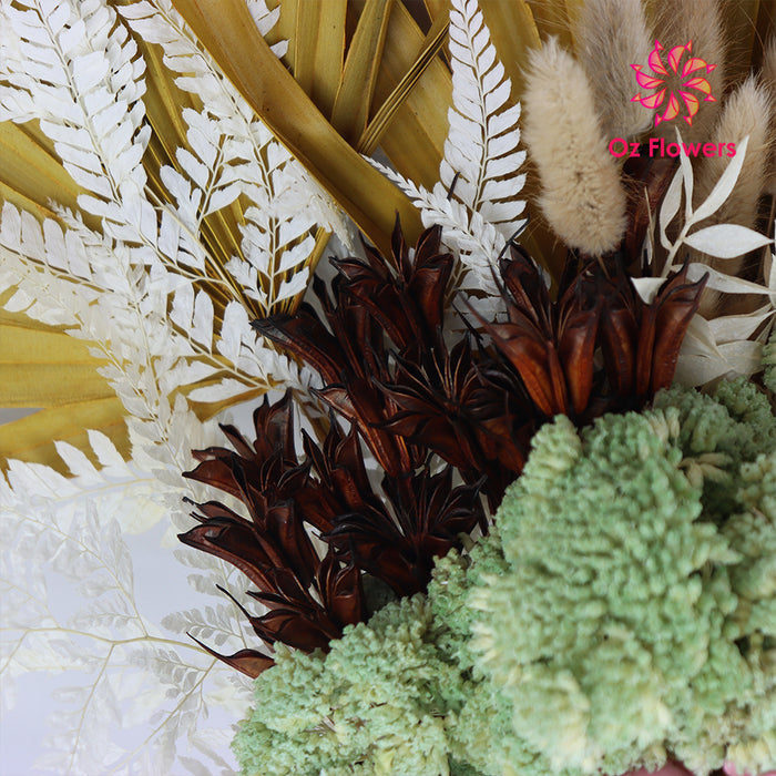 Long Lasting Beautiful Dried Flower Bouquet Pink Green Yellow Gray