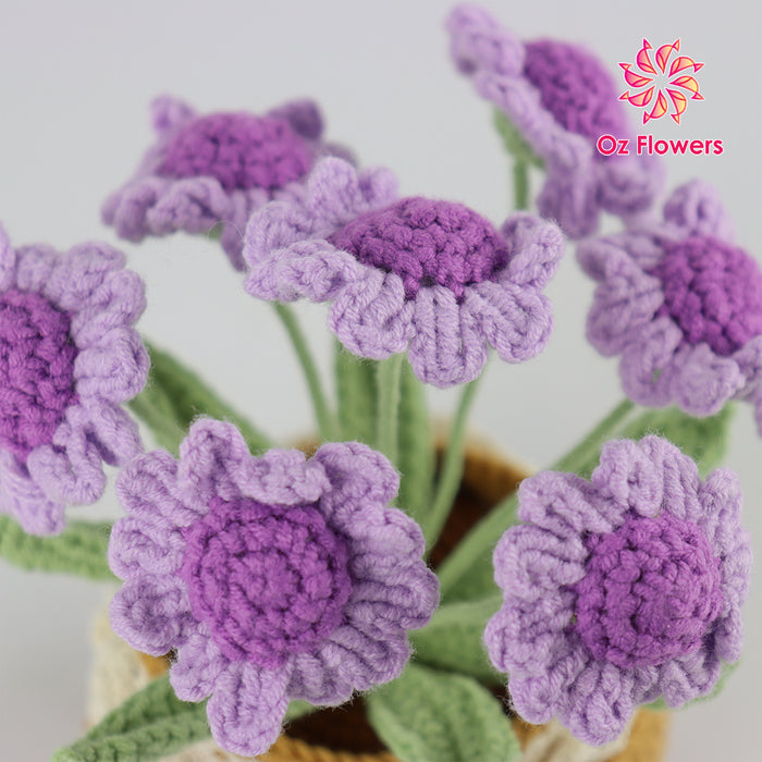 Crochet 7 Purple Daisies In 10cm Pot