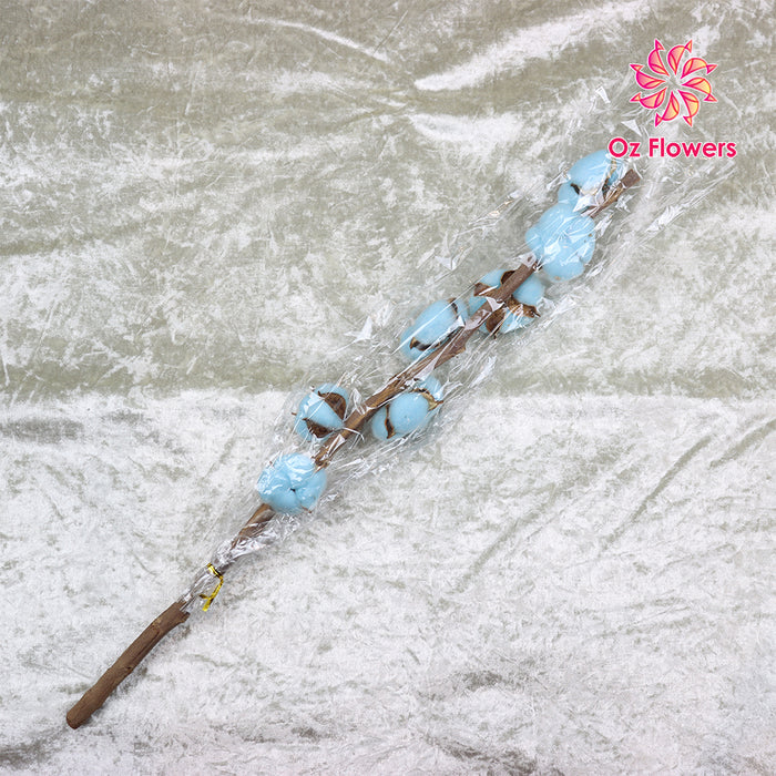 Blue Natural Dried Cotton Flowers Stick