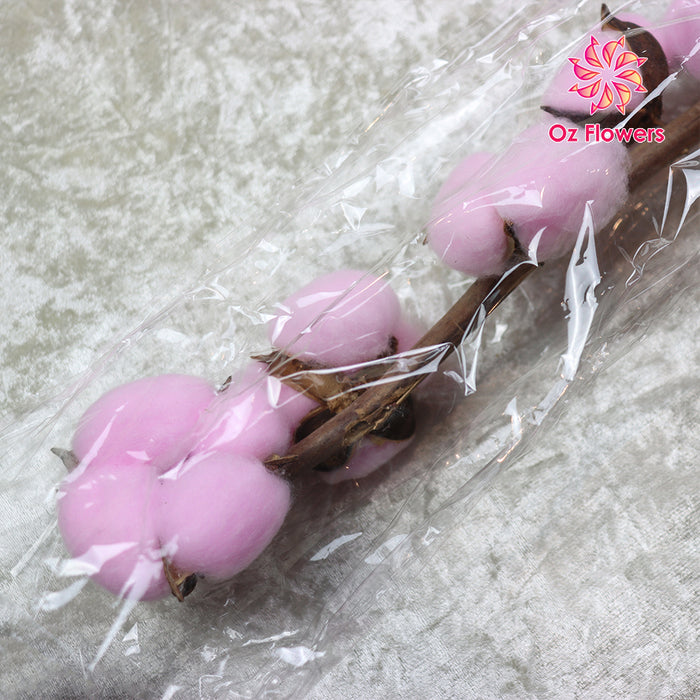 Pink Natural Dried Cotton Flowers Stick