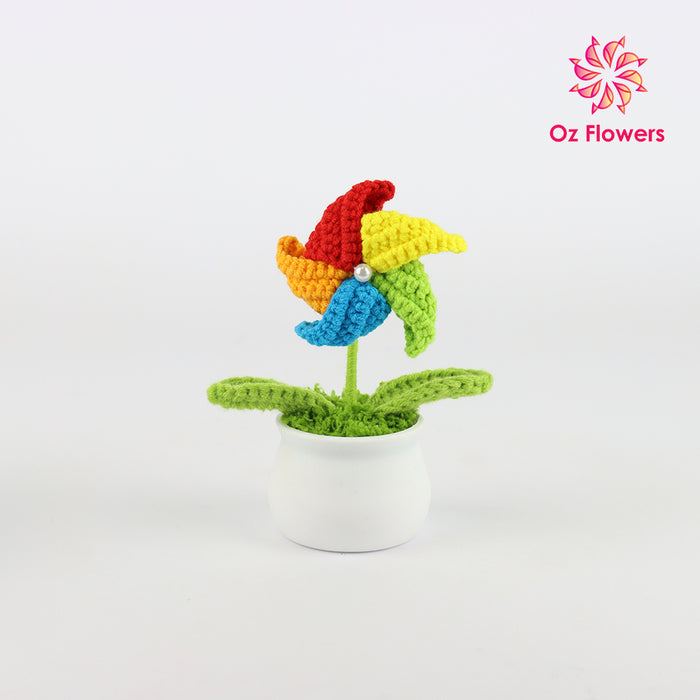 Crochet Windmill A In 5cm White Plastic Pot